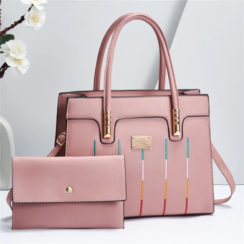 Chic Pink Satchel and Clutch Set